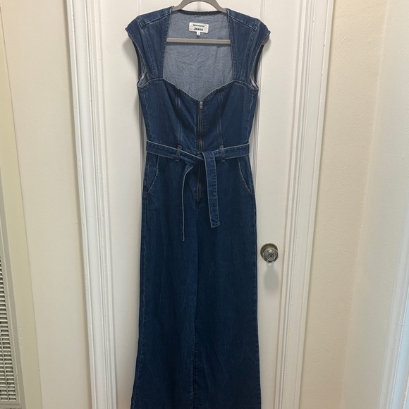 Reformation Pants - Excellent condition Reformation Denim Zip-Front Jumpsuit with Belt